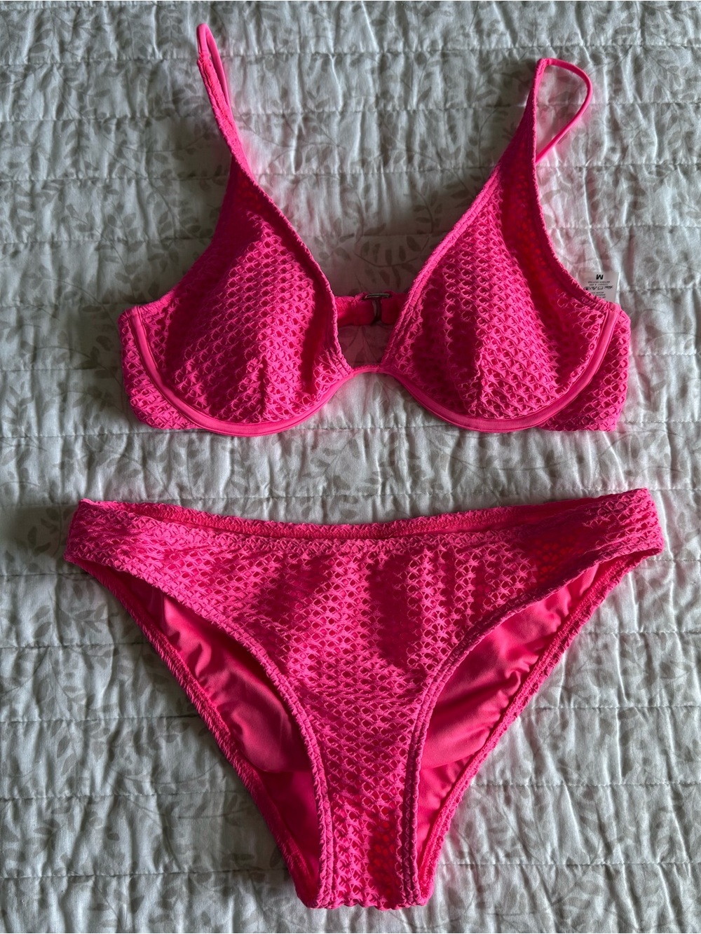 surf style Hot Pink Textured Bikini Set